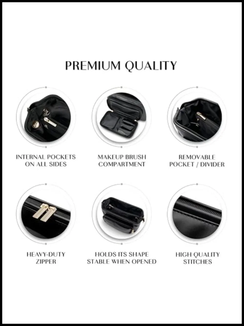 PU Leather Makeup Bag with Brush Compartment, Travel Cosmetic Case, Large